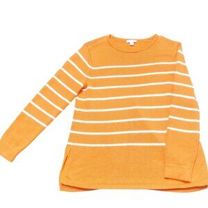 J Jill Sweater Womens Size SP Orange White Striped Scoop Neck Long Sleeve
